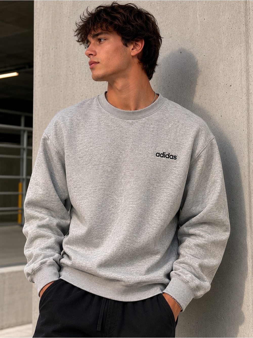 Adidas Men's Light Gray Crewneck Sweatshirt Size M